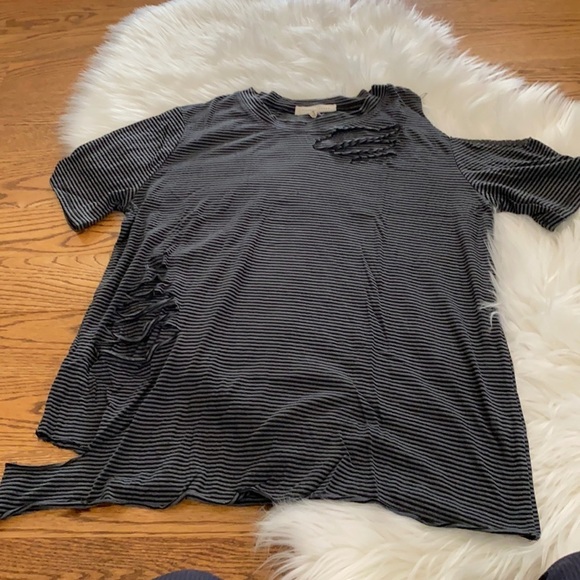 Striped Black and Gray Distressed Women's Top - Picture 5 of 5
